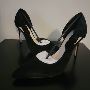 Nine West Black Suede Bow Pointed-Toe Stiletto Heels